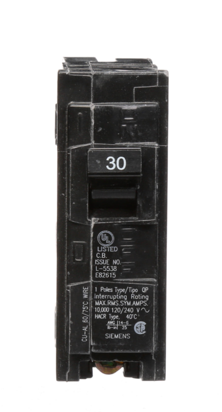 SIEMENS Q130 Single-Pole Type QP 30-Amp Circuit Breaker